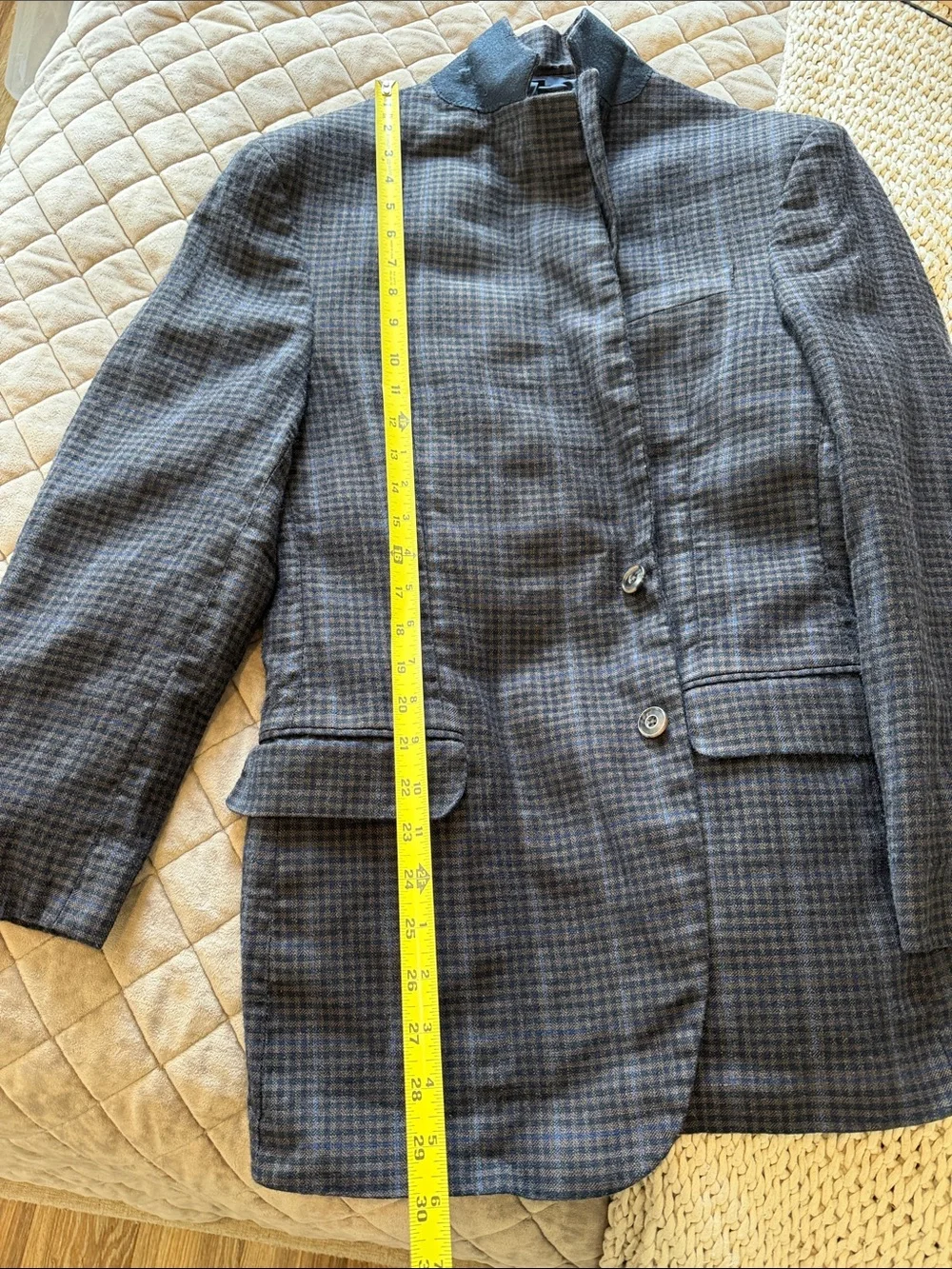 Men's Grey Blue Plaid Two-Button Blazer